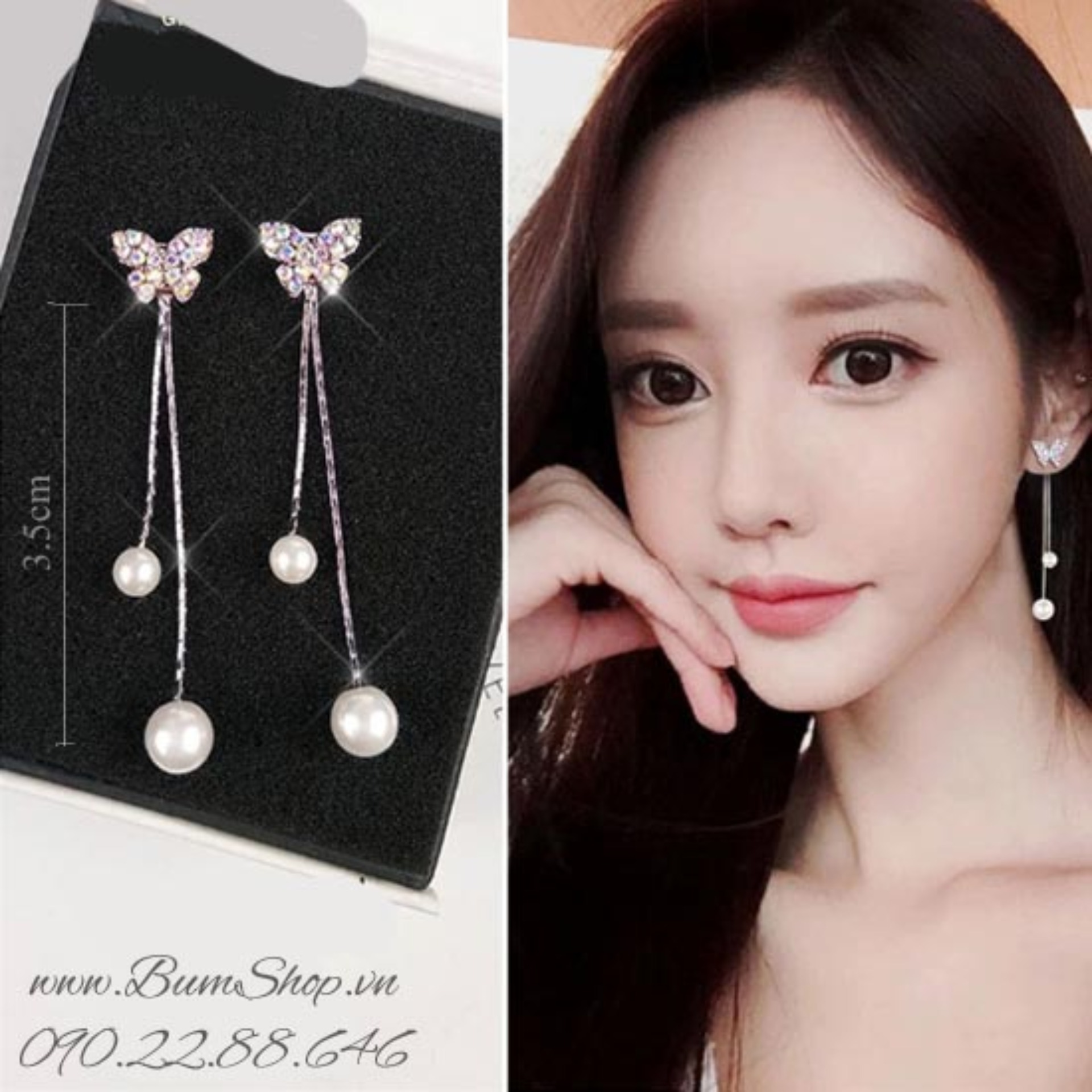 Hoa tai dài kết bướm sáng lấp lánh hàng chuẩn đẹp