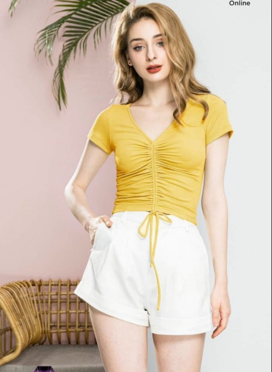 Áo croptop tay ngắn rút dây
