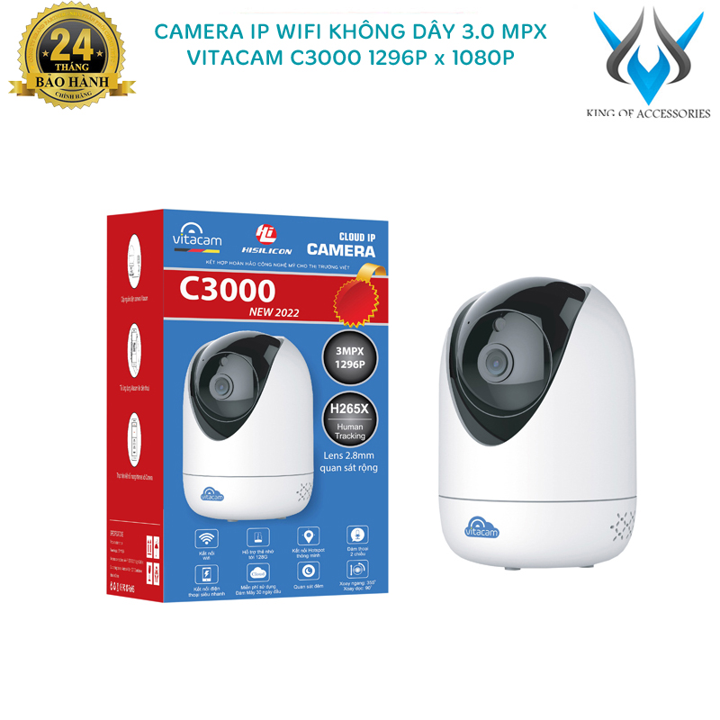 Camera ip wifi vitacam c3000 3.0mpx fullhd+ phân giải 1296p x 1080 - xoay 360 độ cực nét phụ kiện 1986