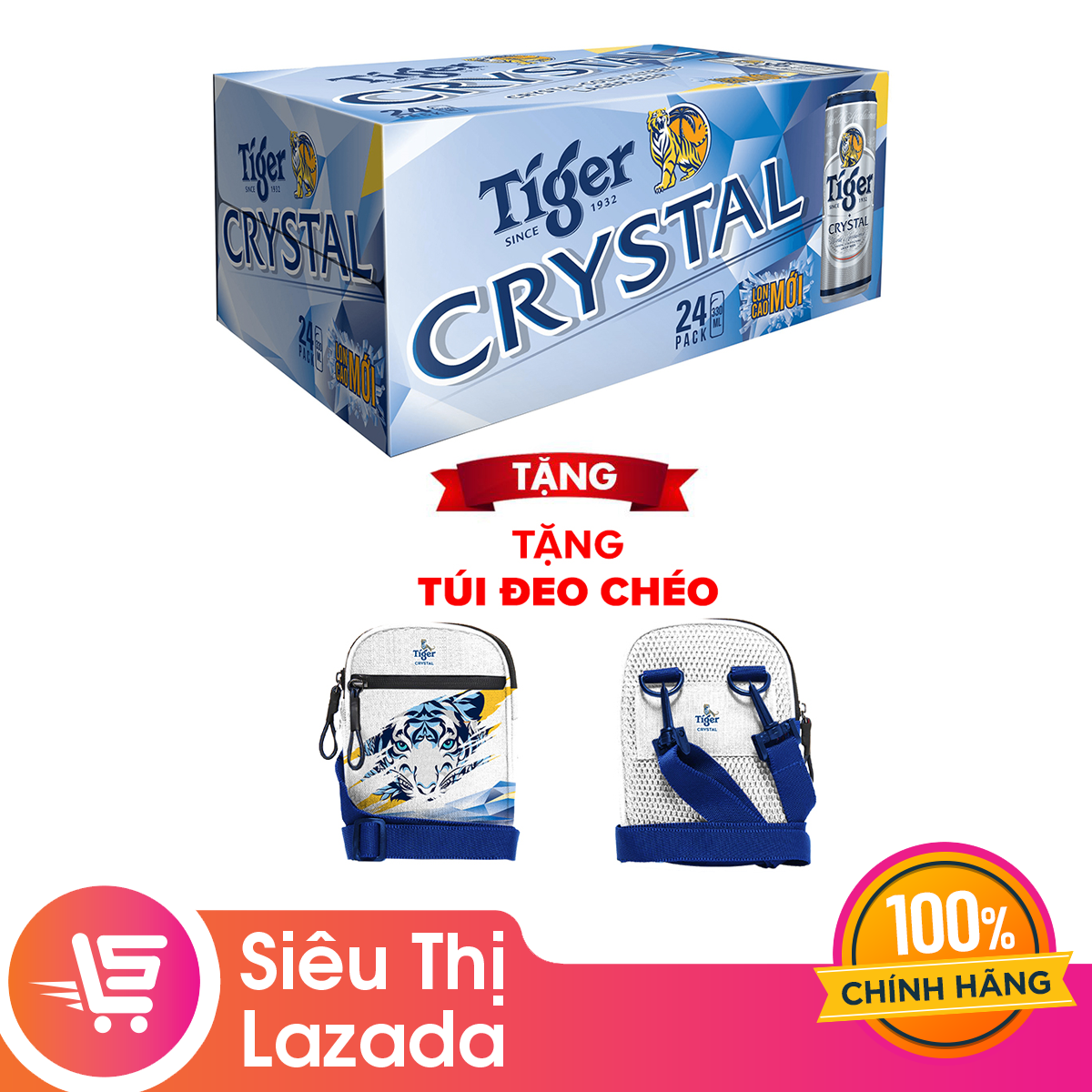 Combo Thùng 24 lon Tiger Crystal lon cao mới (330ml/lon) + Tặng kèm túi|ProductId:452