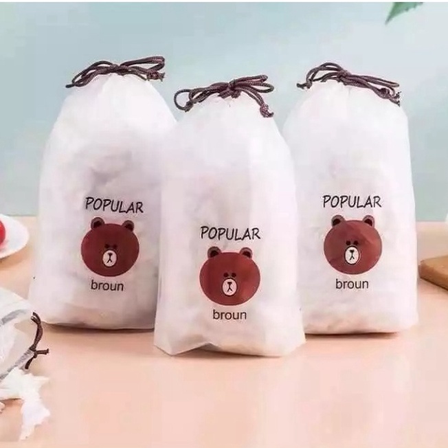 Set 100 Màng Bọc thức ăn Có Túi Đựng Hình Gấu