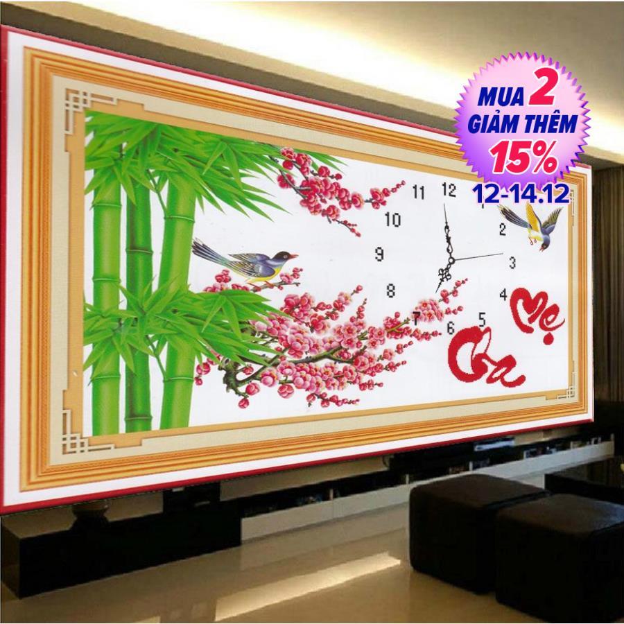 Tranh thêu chữ thập Đồng hồ Chữ Cha Mẹ 222649 - In màu chính xác