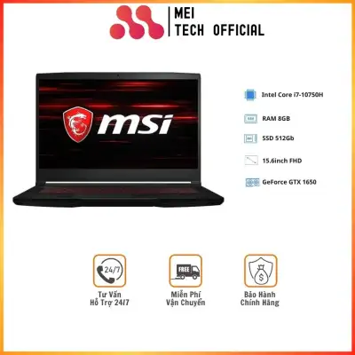 [Freeship] Laptop MSI Gaming GF63 10SC (020VN) / Intel Core i7-10750H/ RAM 8GB/ SSD 512GB/GTX 1650/ 15.6 inch FHD 144Hz/Win10/ 1Yrs -MEI Tech Official- MEI31 Hàng Chính Hãng, Cấu Hình Ổn Định Dùng Cho Văn Phòng, Thiết Kế Đồ Họa, Gaming