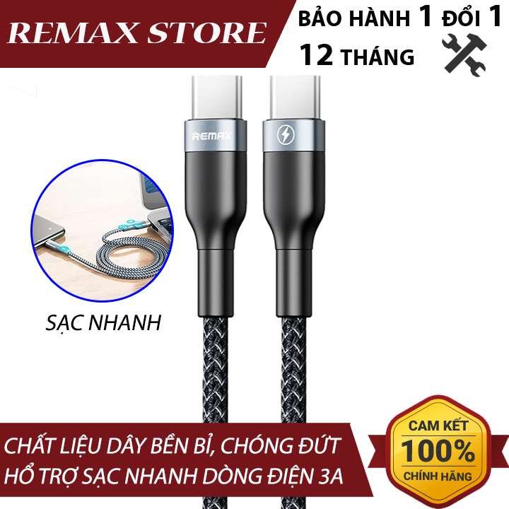Cáp sạc nhanh Remax RC-010CC Cổng Type C to Type C Max 3A