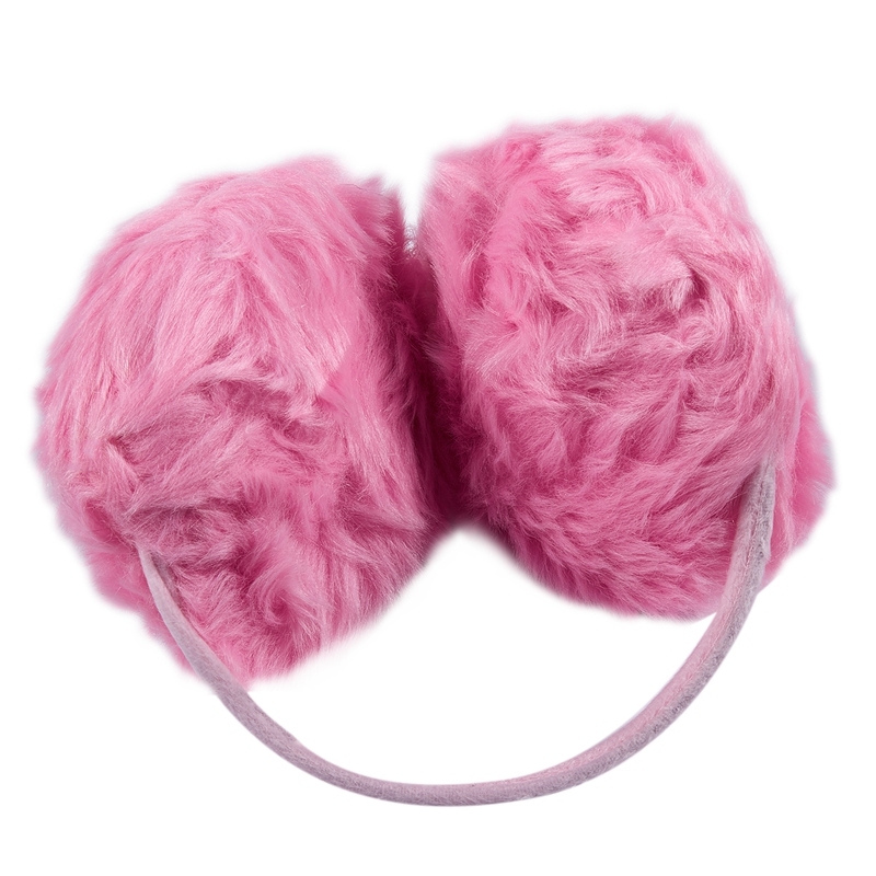 Woman Pink Plush Fluffy Back Ear Cover Warmer Muffs Earmuffs