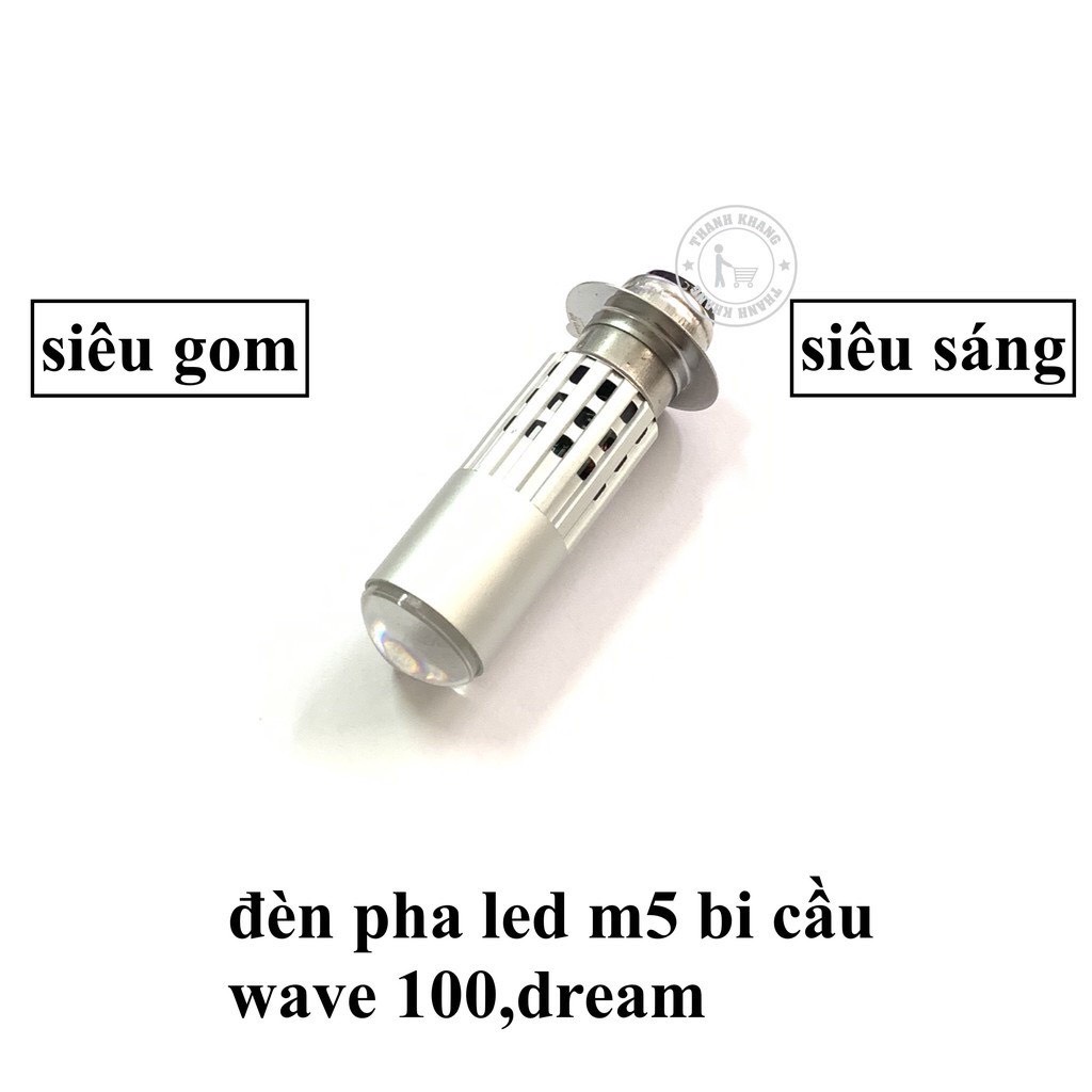 Bóng pha LED bi cầu mini chân M5 - Pha trắng cốt vàng gắn cho Dream WaveZX.v.v