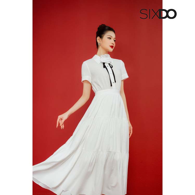 Đầm sơ mi trắng SIXDO (White Midi Woven Dress With Flower)
