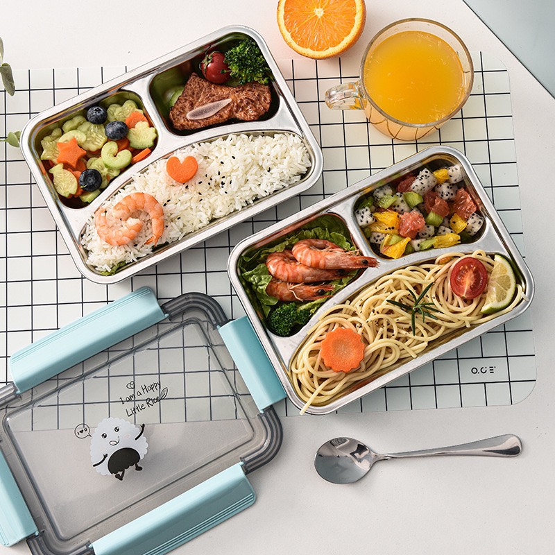 Khay cơm 3 ngăn sâu lòng inox cao cấp