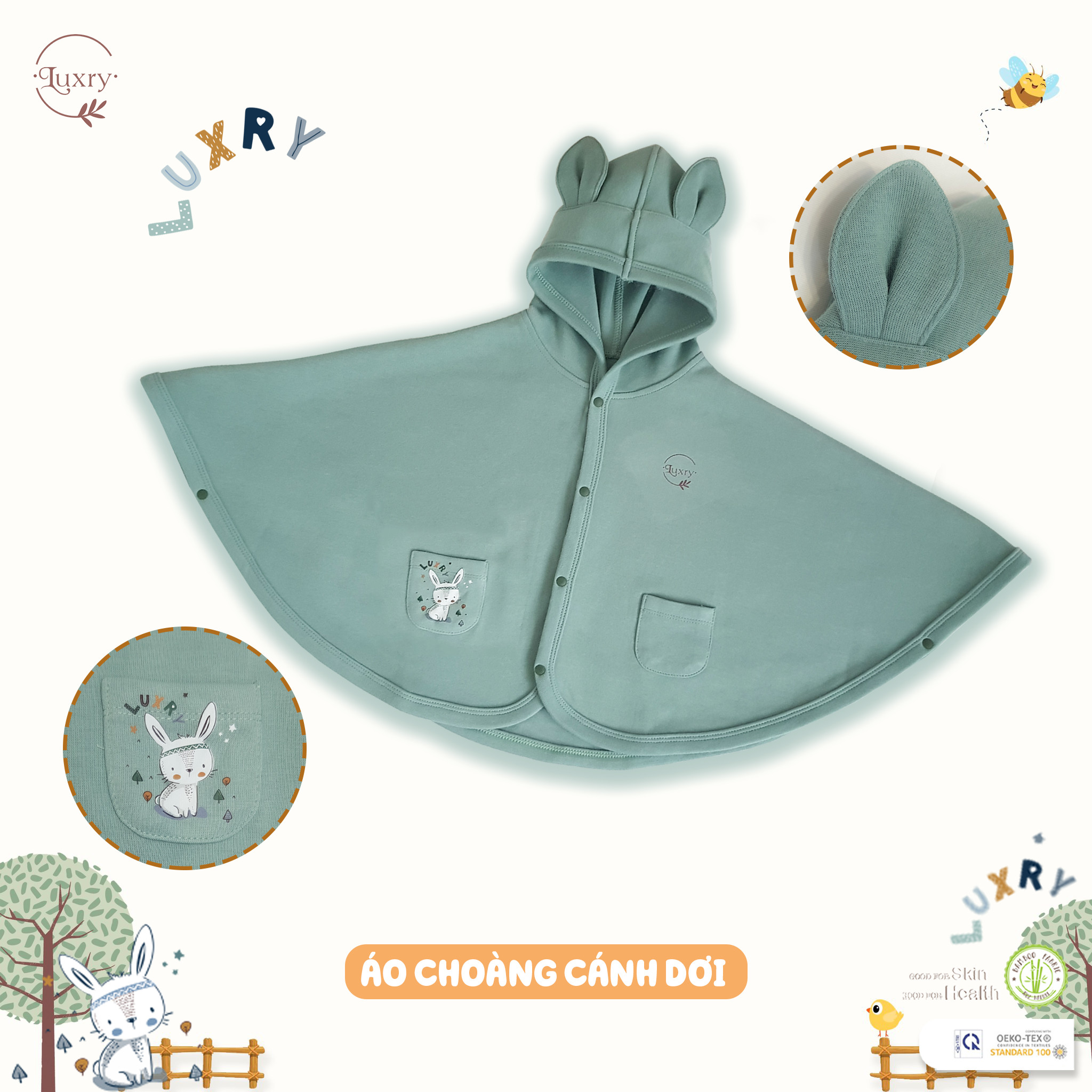 Áo choàng cánh dơi thỏ con Luxry dày dặn cute cho bé