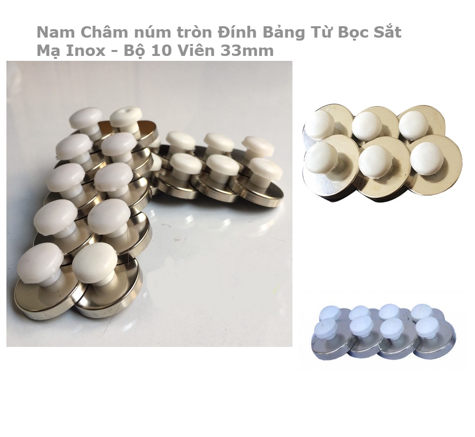 Nam châm núm tròn đính bảng từ bọc sắt mạ inox - 33mm