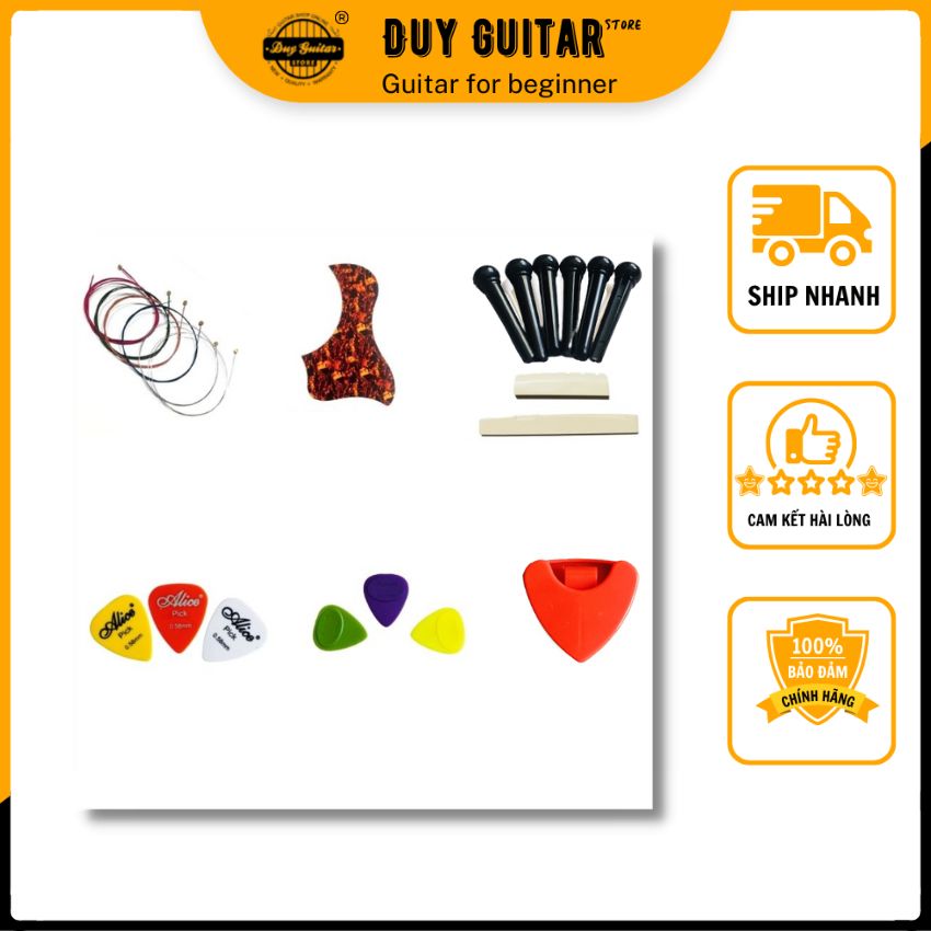 Set guitar accessories acoustic covers 6 dish, 22 details including strings, anti-scratch, horse and comb, Bolt, pick, Scrabble, carrying case pick single guitar store