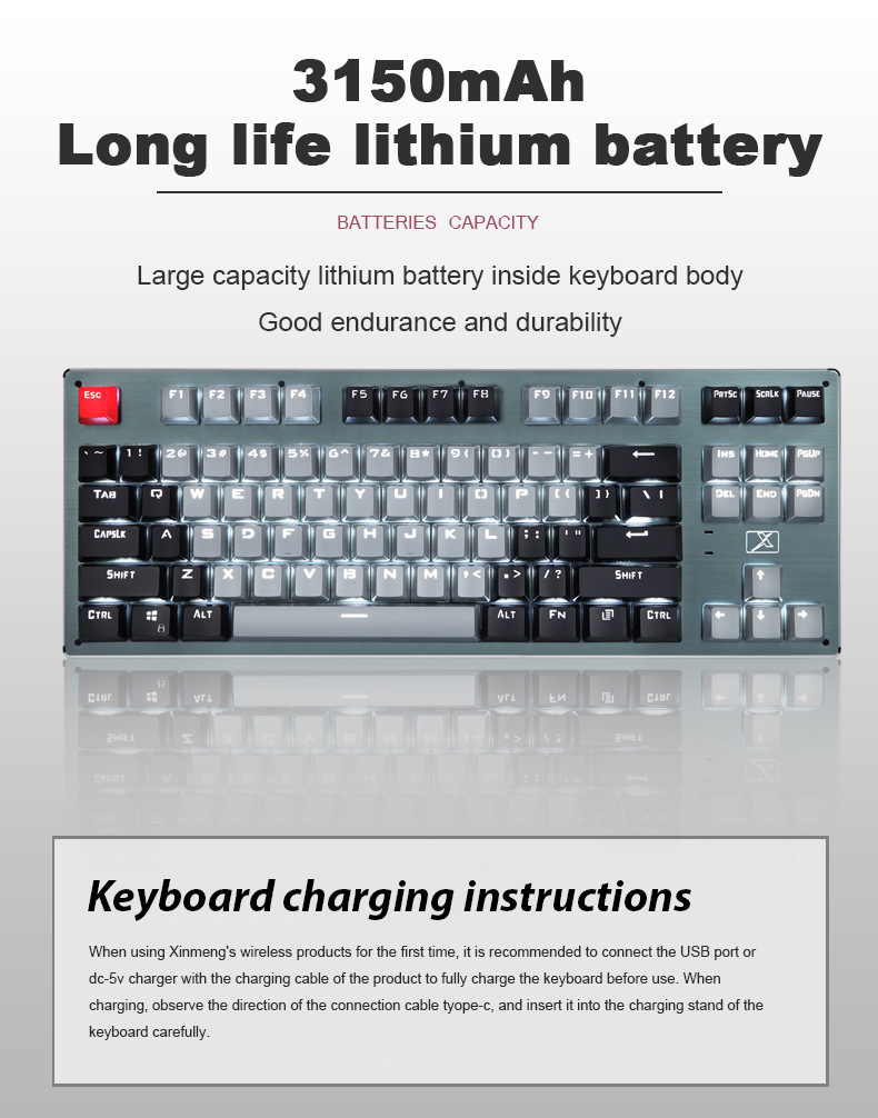 Bàn Phím Cơ Bluetooth 87 Keycabs Super LED Lightning