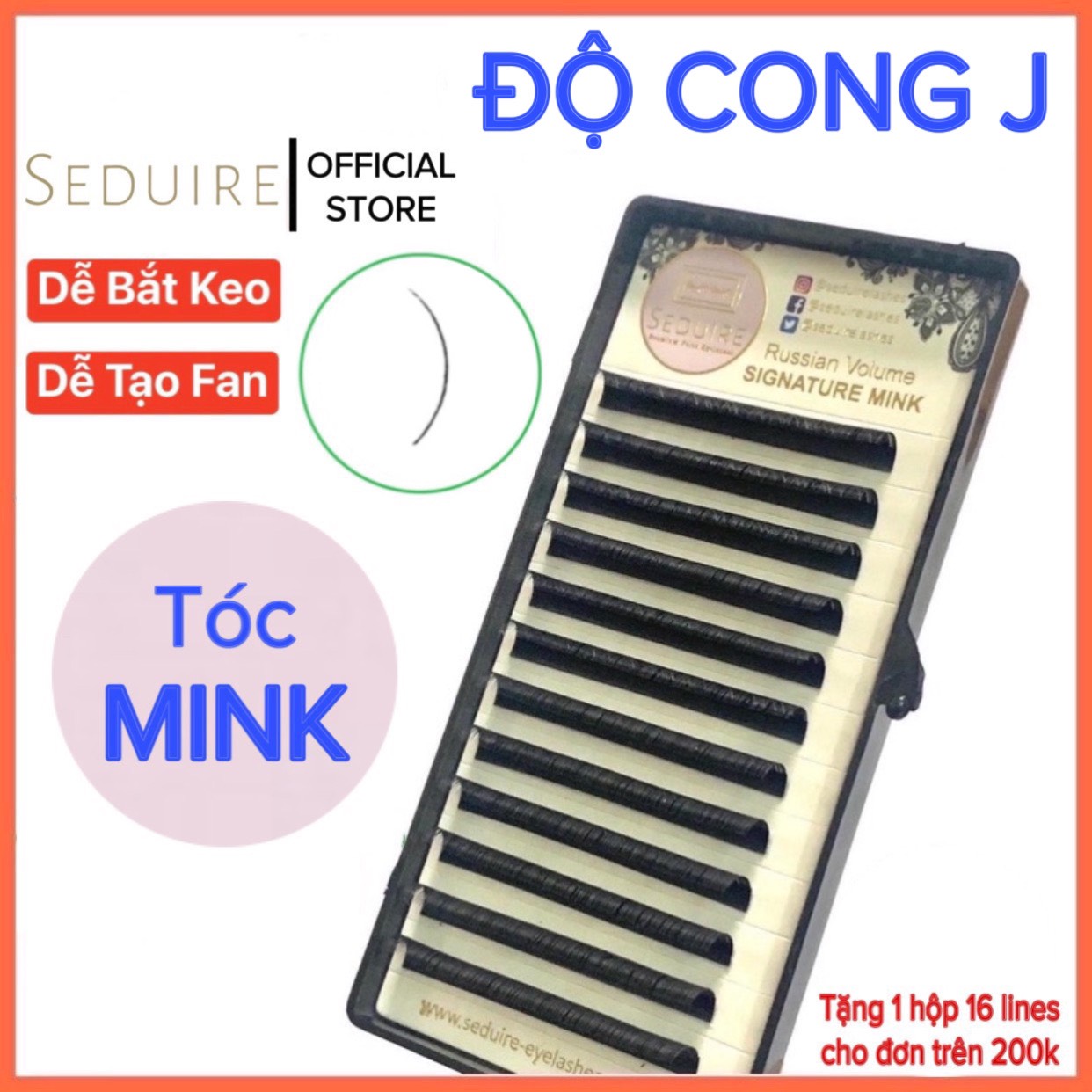 Mi khay SEDUIRE độ cong J (12 hàng) tóc Mink