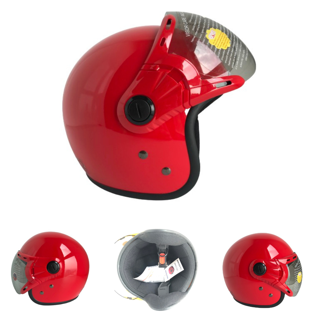 Mũ bảo hiểm trùm 3/4 đầu kính chống lóa cao cấp - GRS A368K Đỏ bóng - Vòng đầu 56-58cm - Hàng chính hãng - Bảo hành 12 tháng