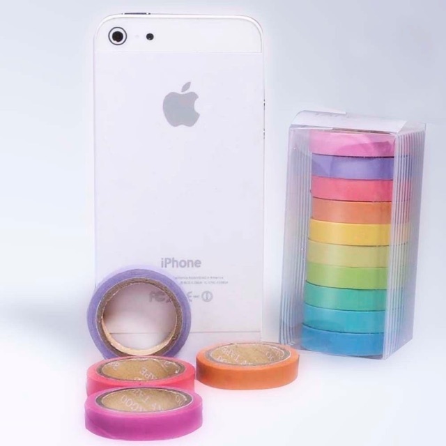 Set 10 cuộn băng dính washi màu trơn
