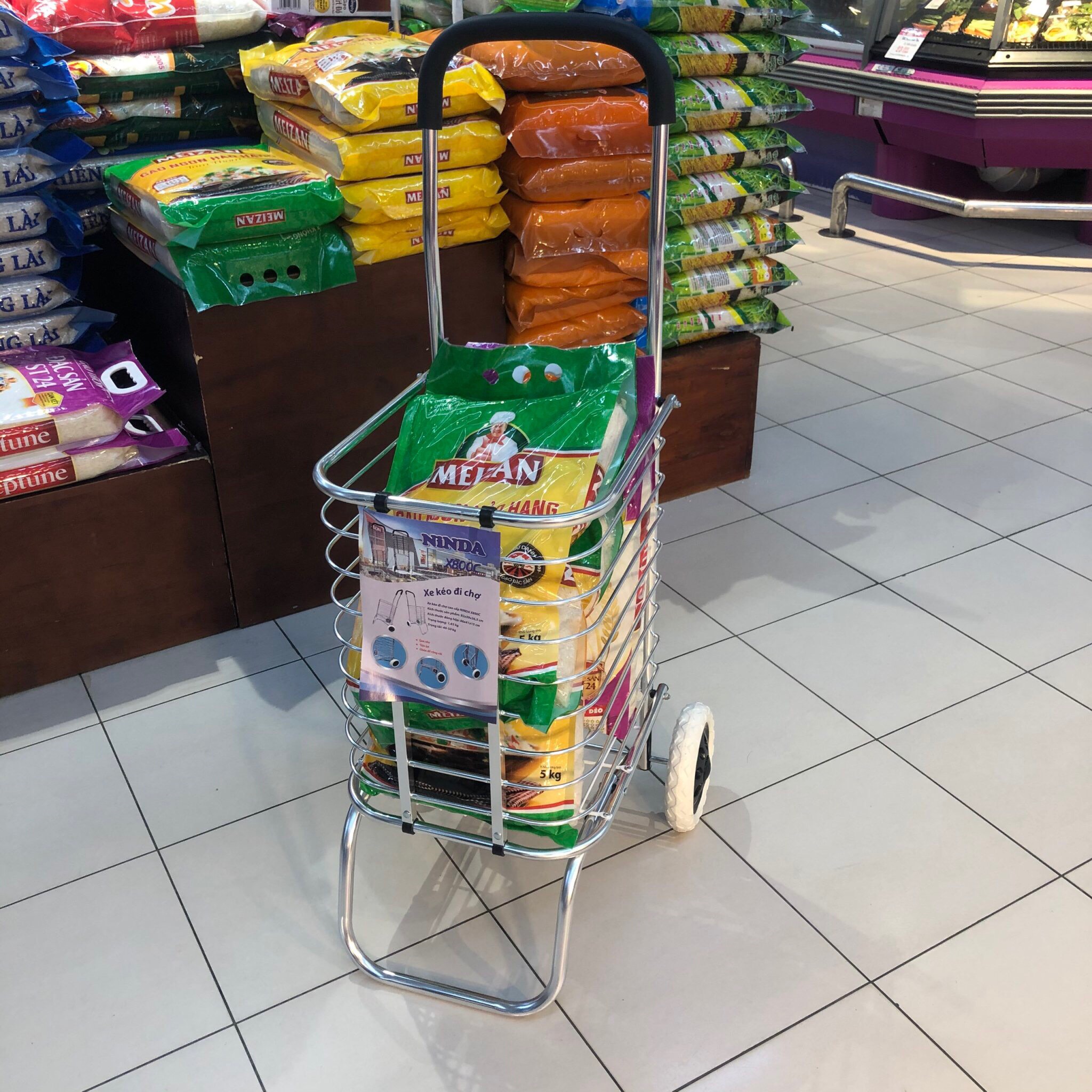 Xe kéo đi chợ đa năng inox 2 bánh