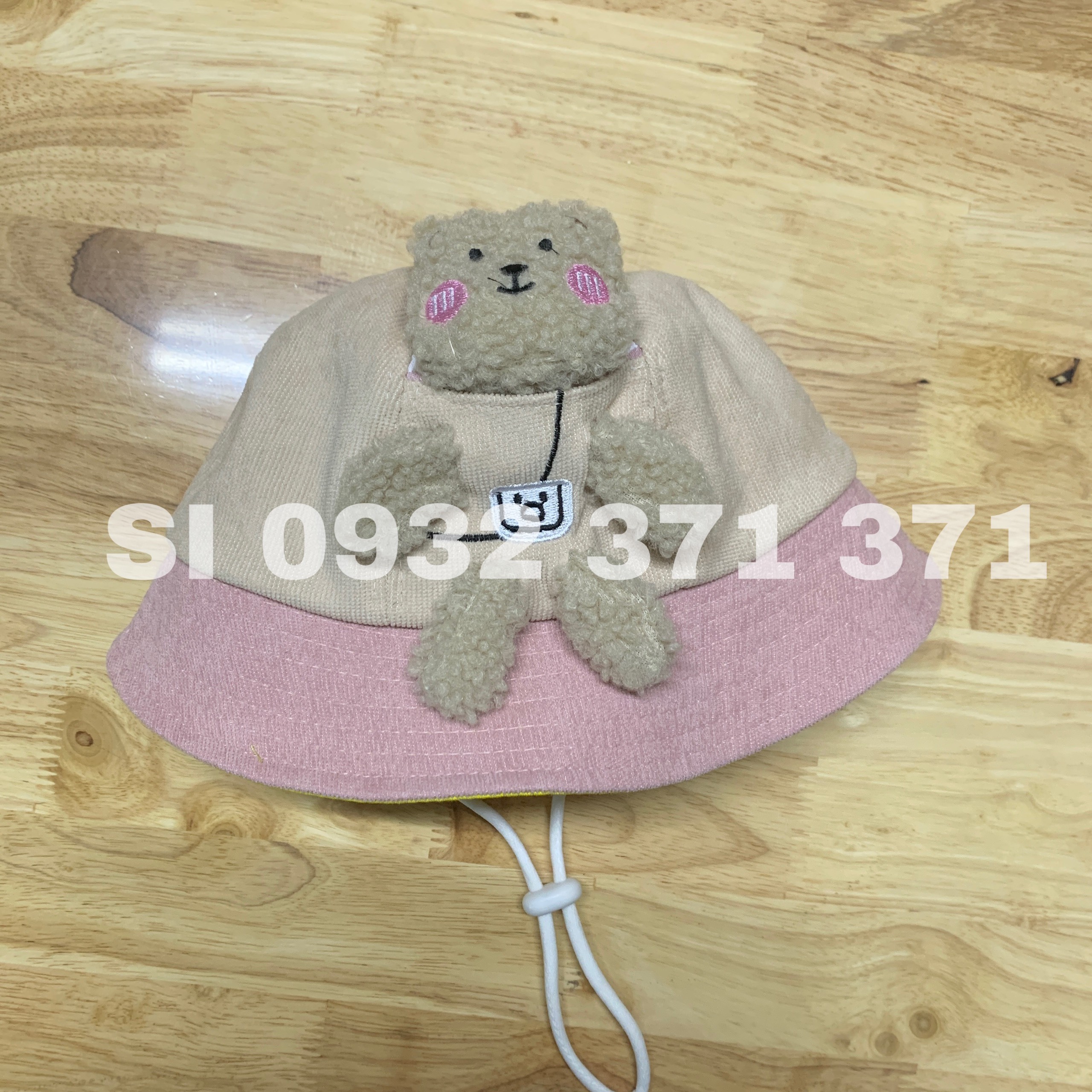 Bé 2-5 tuổi/vòng đầu 52cm- nón bucket tai bèo vành- bo trung có vá vành gắn gấu bông – mũ trẻ em trai gái