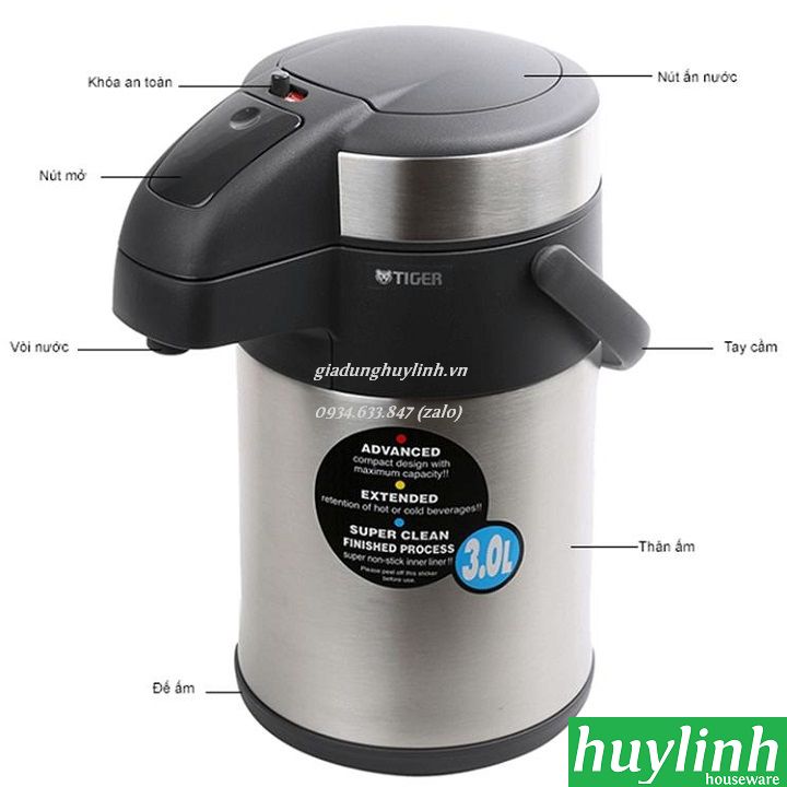 Bình thủy giữ nhiệt bấm rót Tiger MAA-A302 - 3 lít