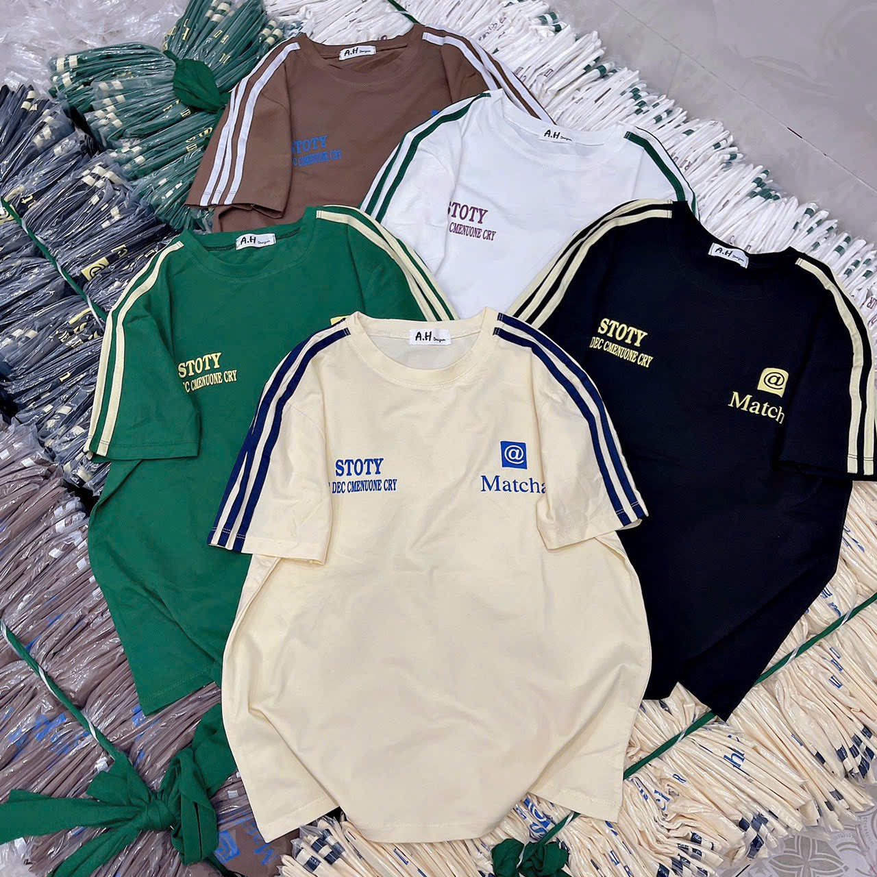Áo thun cotton Thái nữ dáng vừa phối sọc tay ( Mã THÁI @ )