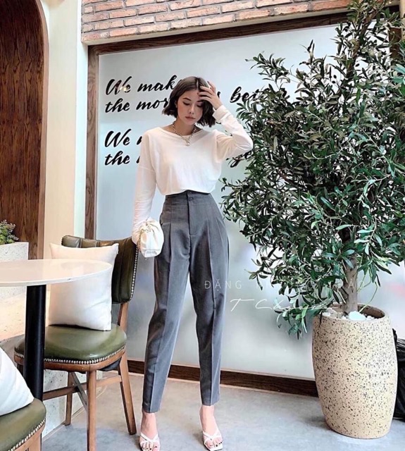 Quần baggy công sở cạp liền 2 cúc