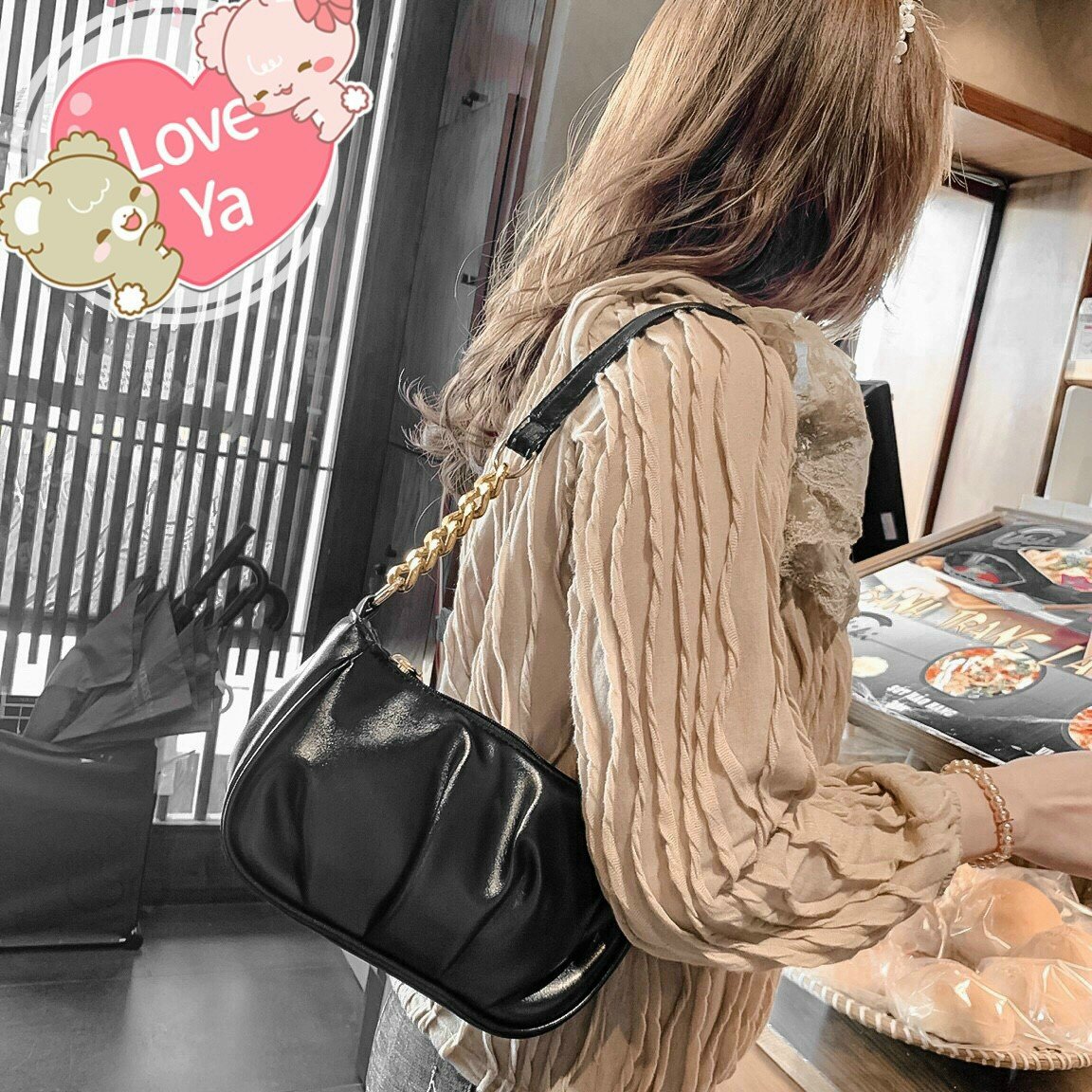 Túi kẹp nách Ngọc Trinh túi xách nữ đeo vai xách tay xếp ly quai nhúm TKNANHUM02