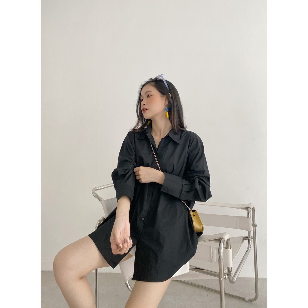 YU CHERRY | Áo sơmi basic nữ form oversize có thể mặc giấu quần Basic Cotton Shirt YA381