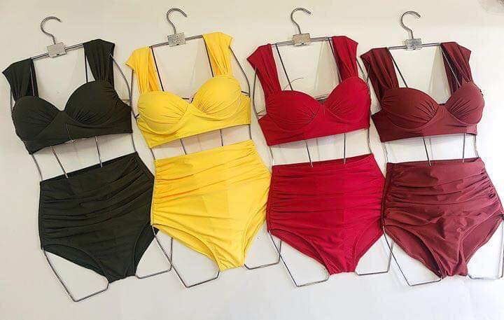 Bikini cúp ngực quần nhún cạp cao (3 màu)