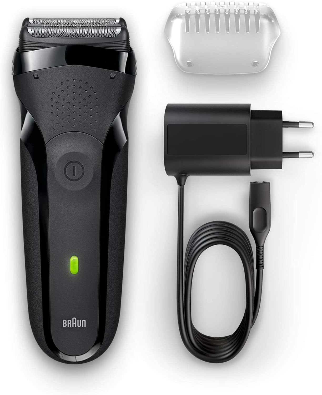 Braun Series 3 Men's Electric Shaver with 3 Flexible Blades, Rechargeable and Wireless Electric Shaver, 30 Minutes Runtime, Gift Man, 300s, Black