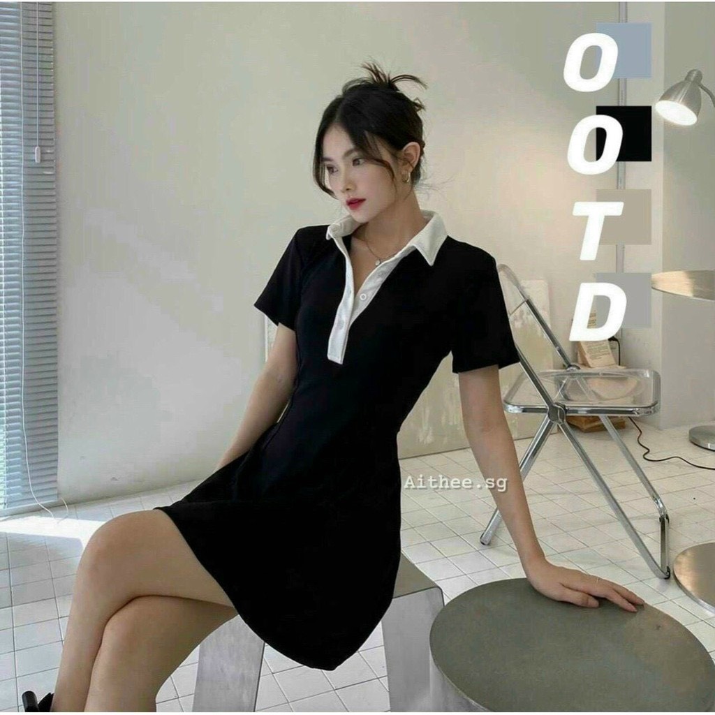 Đầm Polo Nữ Đen Dáng Ôm Váy Nữ Ngắn Body Ngắn