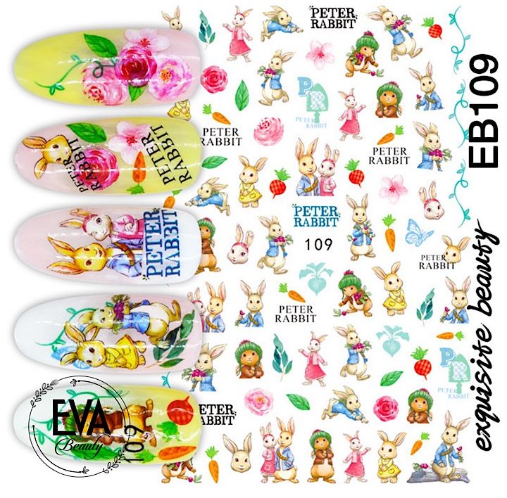 Decal dán móng tay 3d nail sticker hoạ tiết thỏ con peter rabbit eb109