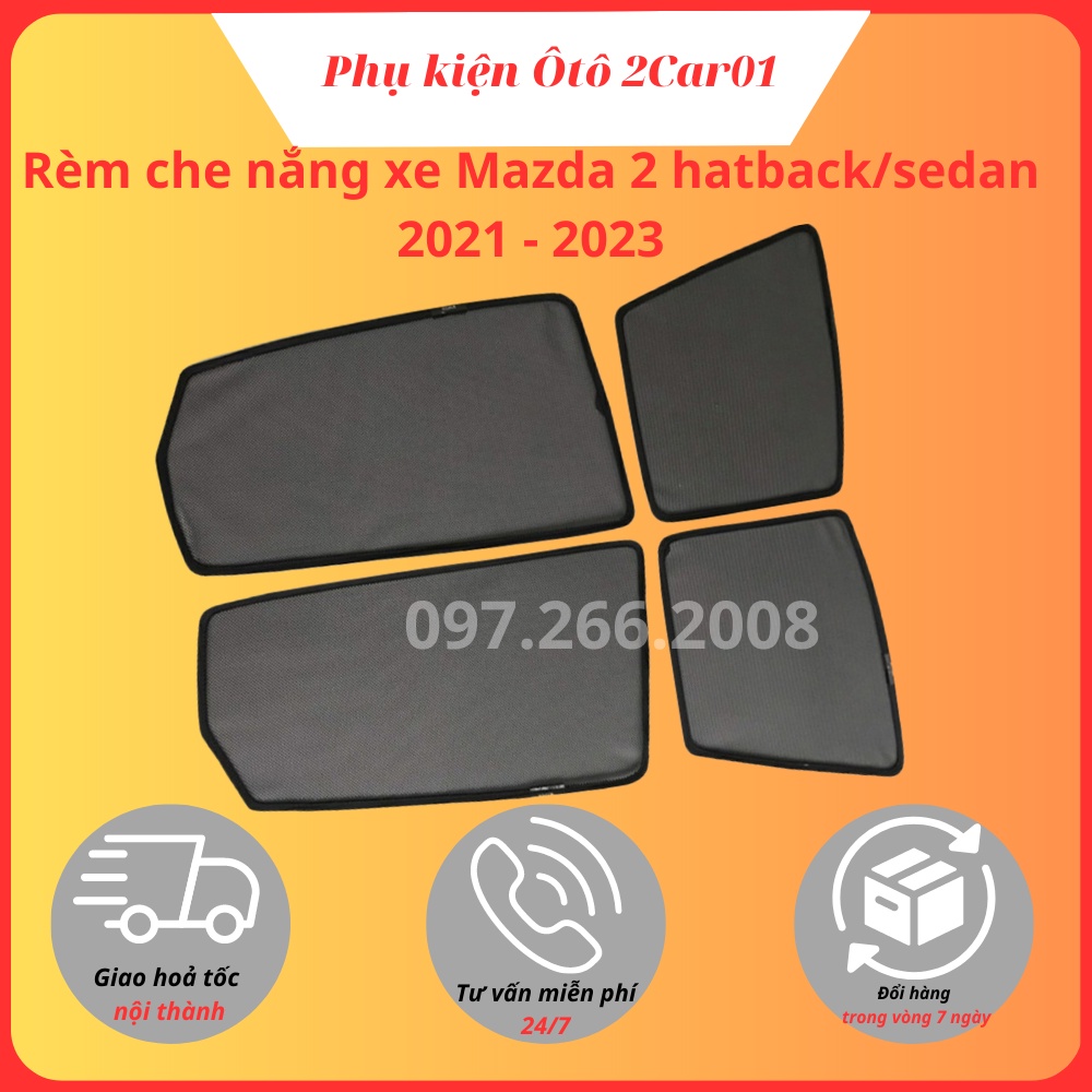 Rèm che nắng xe mazda 2, 2s, mazda2 sedan, hatback 2014 - 2020, 2021, 2022, 2023 - có nam châm hút cao cấp