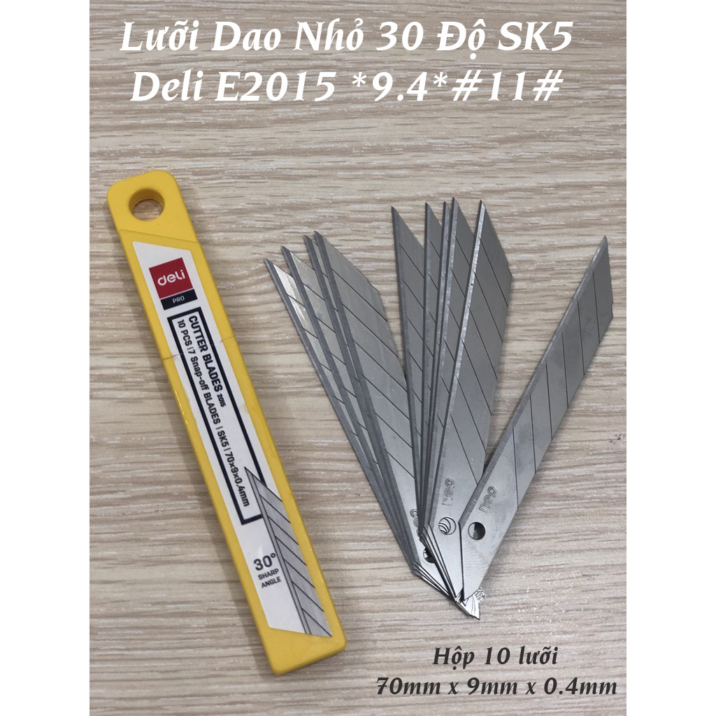 (1 Hộp) Lưỡi Dao Rọc Giấy Nhỏ 30 độ SK5 Deli E2015