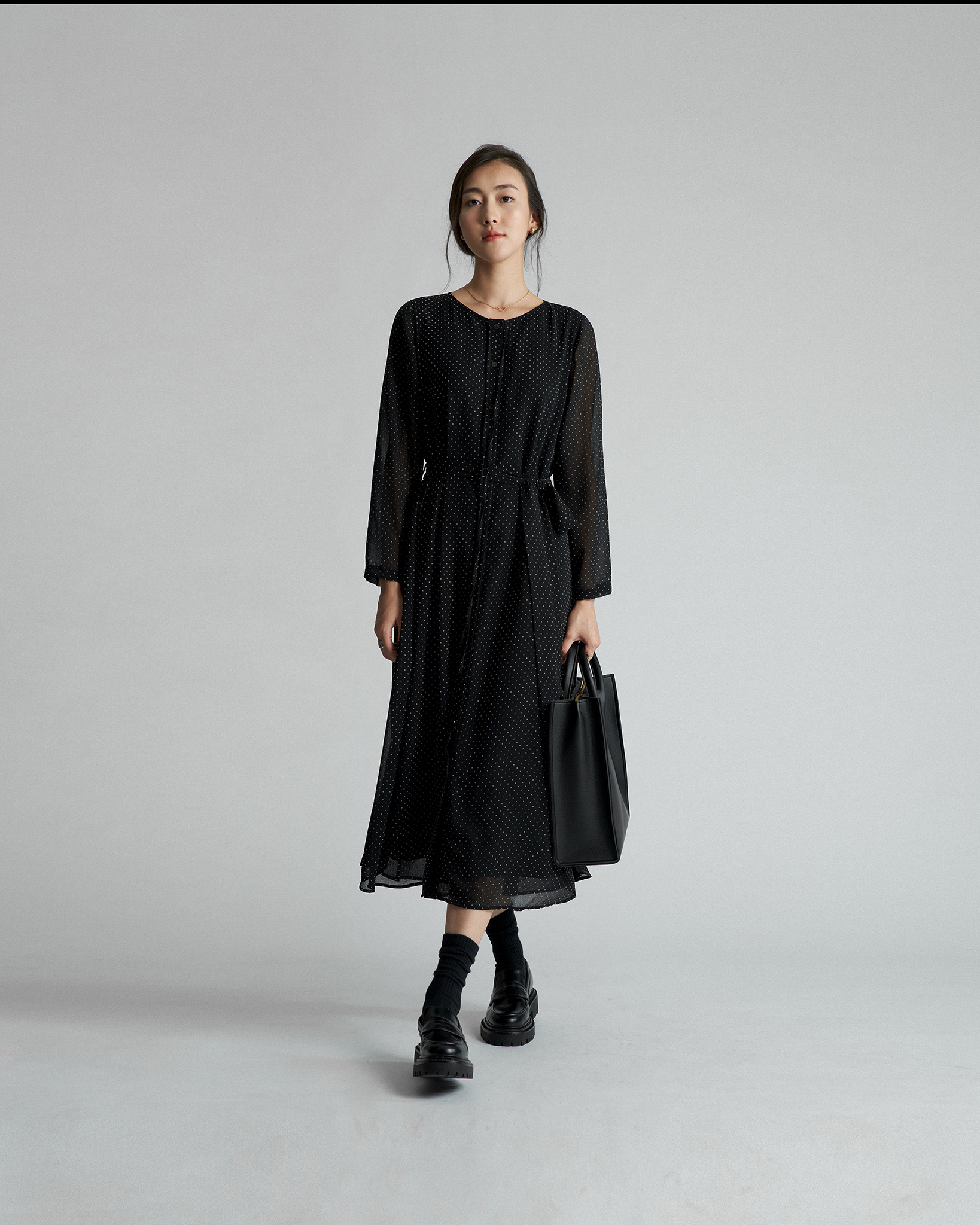 Đầm sơ mi chiffon chấm bi KHÂU BY CQ