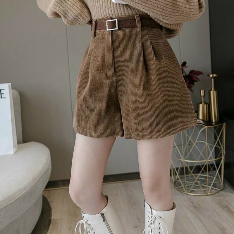 Quần Short Nhung Kèm Đai Cạp Cao đủ Màu-mã nhung kèm đai