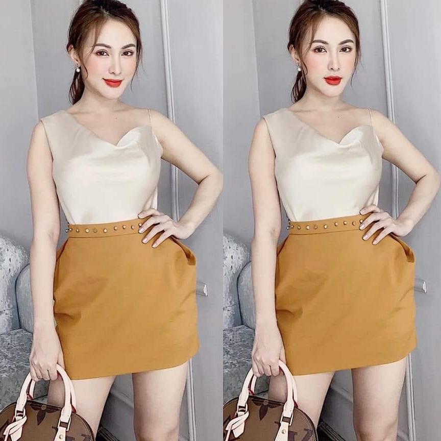 sét áo phi cổ đỗ chân váy chuỗi