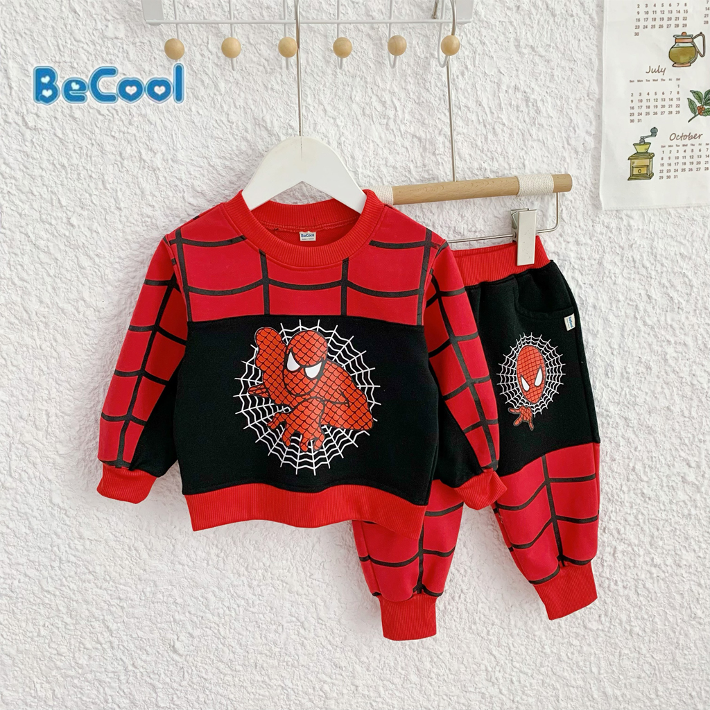 Bộ nỉ cho bé trai in hình người nhện cho bé, bộ đồ cho bé trai chất nỉ da cá từ 11 - 21kg - lila kids