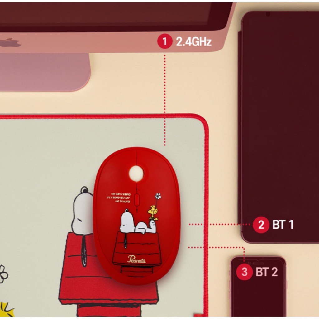 CHUỘT KHÔNG DÂY SNOOPY RED BLUETOOTH WIRELESS MULTI-PAIRING