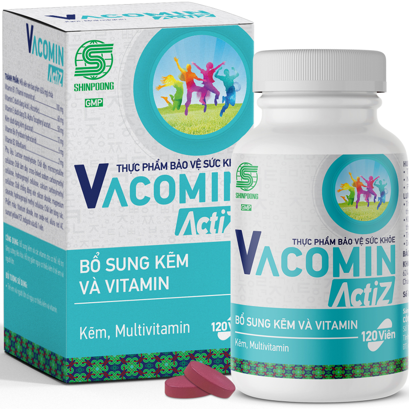 Vitamin Tổng Hợp Và Kẽm Hữu Cơ – Tăng Cường Sức Khỏe – Hỗ Trợ Nâng Cao Sức Đề Kháng – Bổ Sung Vitamin Nhóm B, E, C và Kẽm Shinpoong Vacomin ActiZ - Hộp 120 viên cao cấp