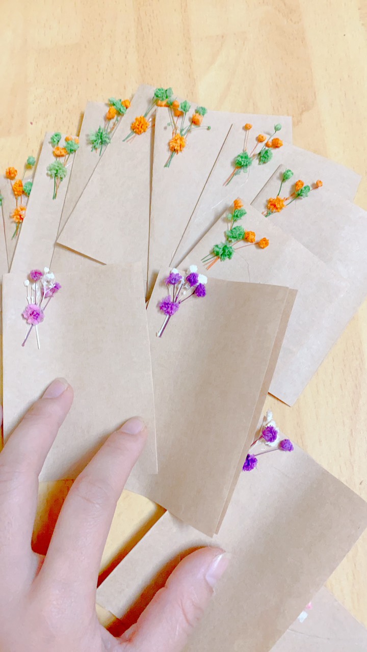 Set 5 thiệp hoa baby khô handmade