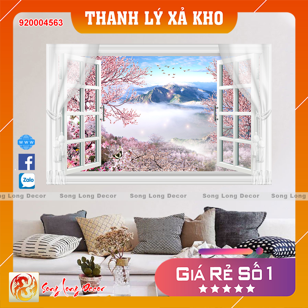 [THANH LÝ XẢ KHO]  Tranh dán tường 3d - Tranh 3D Cửa Sổ -920004563- Giấy dán tường 3d - Song Long Decor