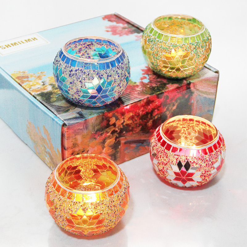 Hộp quà 4 bộ nến giáng sinh chân bông tuyết khảm thủy tinh nến nến trống cốc trang trí bữa tối