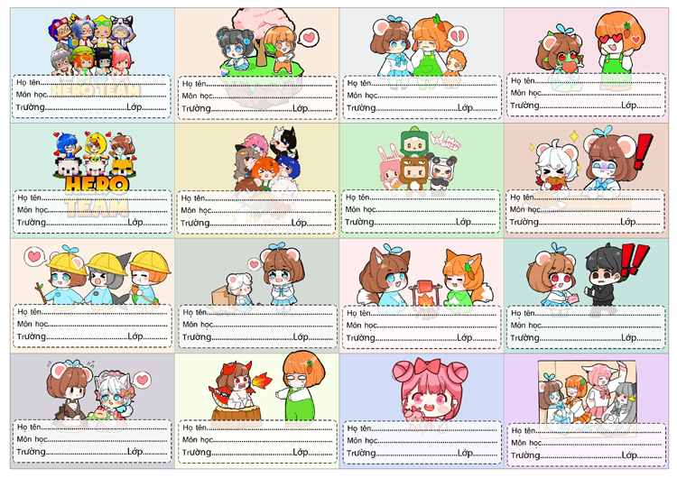 Nhãn vở hero team mini world nhiều mẫu