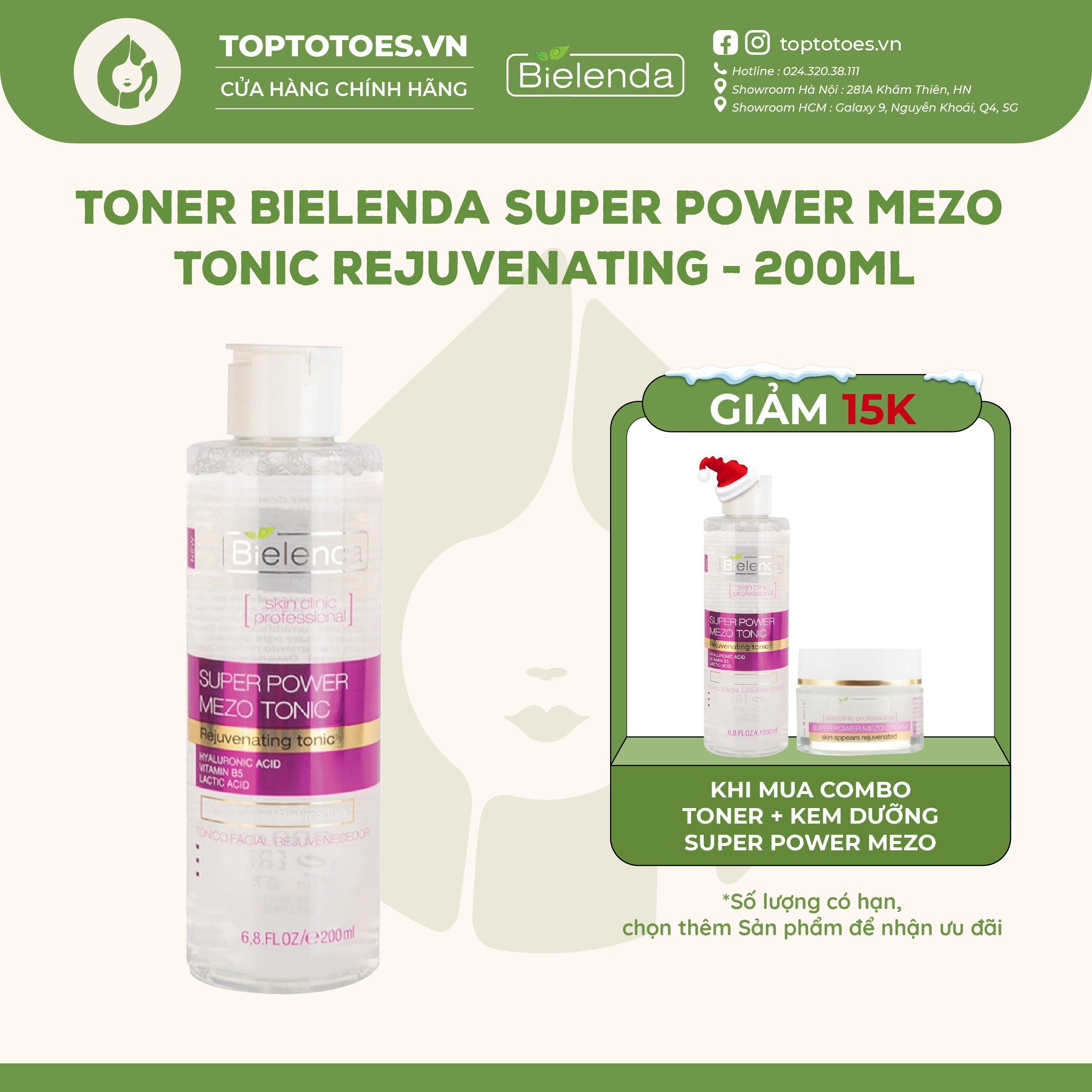 Toner & Kem dưỡng Bielenda Rejuvenating Mezo Skin Clinic dưỡng ẩm sâu phục hồi & trẻ hoá da