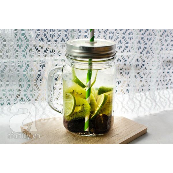 Cốc Thủy Tinh Có Quai 450Ml (Nắp Kín, Nắp Lỗ), Cốc Thủy Tinh Có Quai Đựng Nước Hoa Quả.