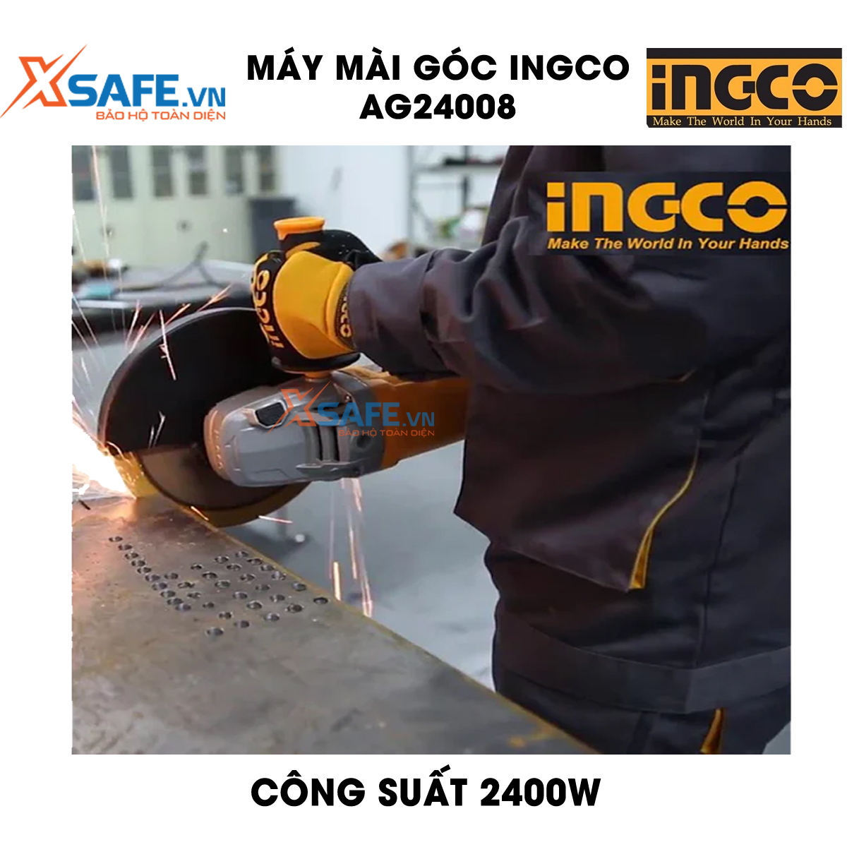 Máy mài cầm tay 2400W Ingco AG24008 máy mài góc tốc độ không tải 6300 rrpm, đường kính đĩa mài 180mm lỗ cốt M14
