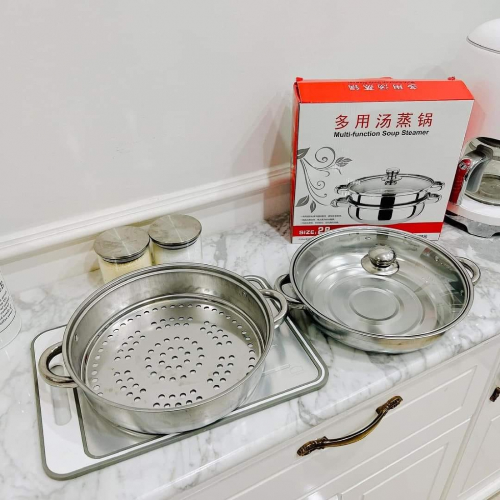 Nồi Hấp 2 Tầng Inox Size 28cm Hấp Đa Năng Tiện Lợi