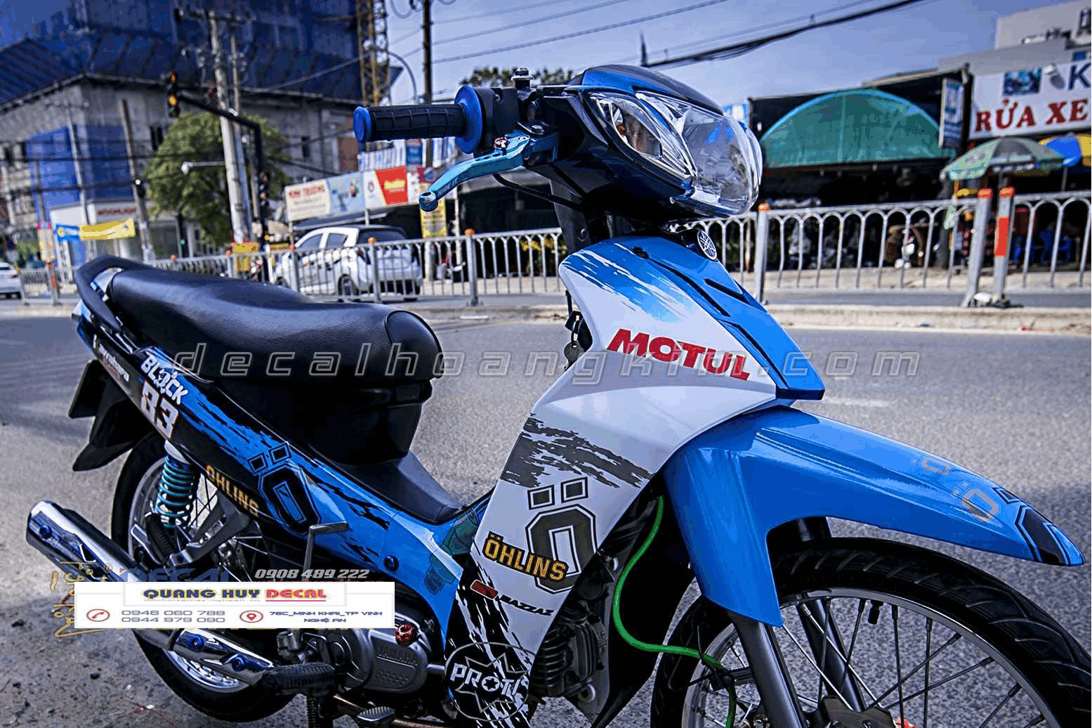 Tem trùm xe sirius xanh motul độ đẹp - Tem xe máy sirius xanh motul thiết kế theo yêu cầu - tem trùm xe sirius đẹp, rẻ chất