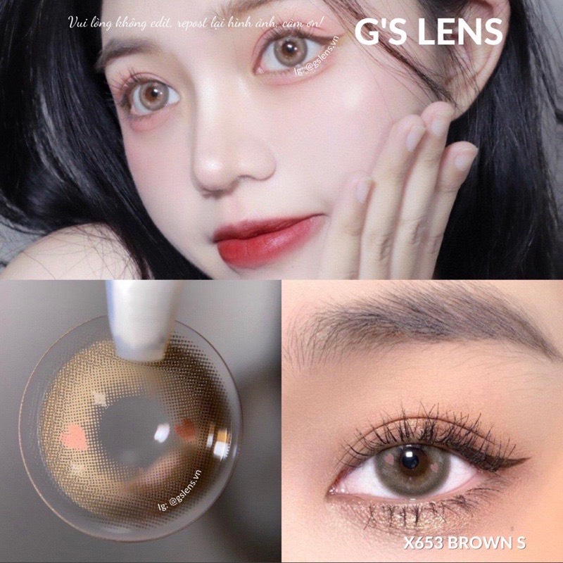 Kính áp tròng lens mắt nâu sáng trái tim hot douyin size s có 0 đến 6 độ lệch độ x-635 brown g's lens