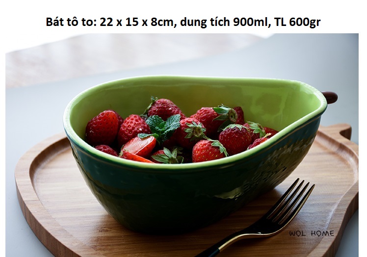 Bát tô gốm sứ tráng men hình trái bơ cỡ to Dung tích 900ml