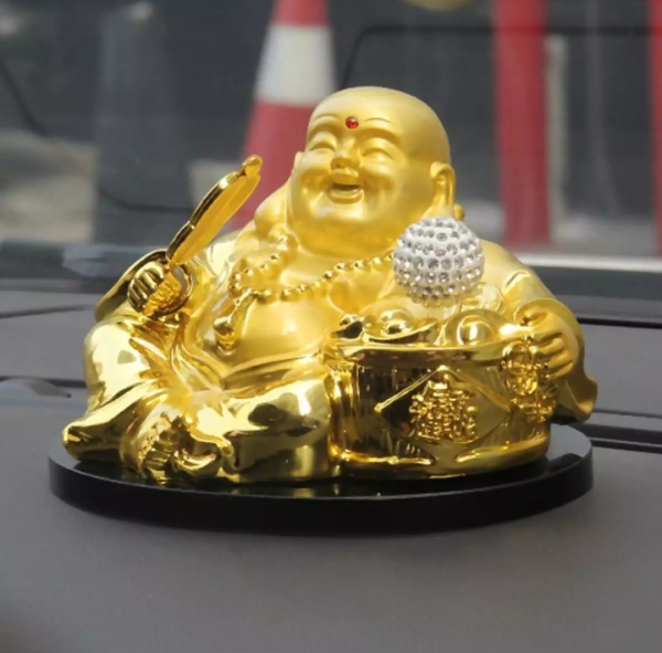 Tượng Phật Di Lặc - Tú Cầu Trắng Chạy Bằng Năng Lượng Mặt Trời - Để Taplo Ô Tô/ Bàn Làm Việc